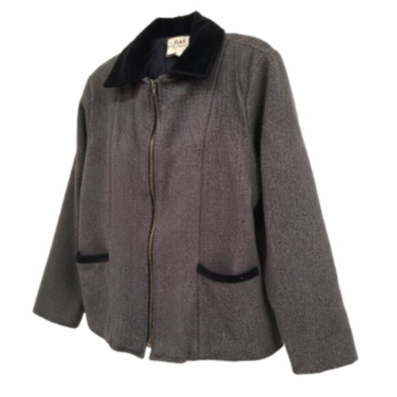 FLAX Jeanne Engelhart Wool Tweed Zip Jacket w Velour Small – Lagenlook Style EUC
